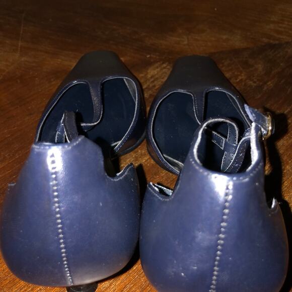 J G JG Hooks Preppy Academia Old Money Edgy Square Toe Blue Stacked Kitten Heels - Picture 11 of 11